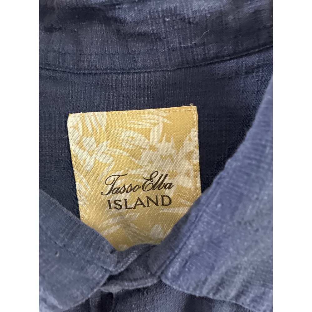 Tasso Elba Island Mens 2XLT Silk Linen Navy Blue Short Sleeve Button Up Shirt - Picture 3 of 7